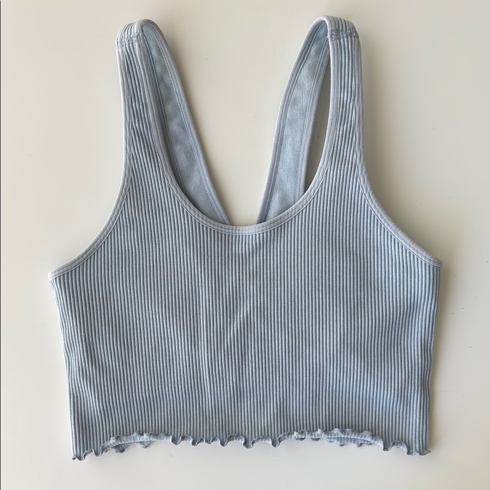 Spiritual Gangster Blue Ribbed Sleeveless Crop Tank